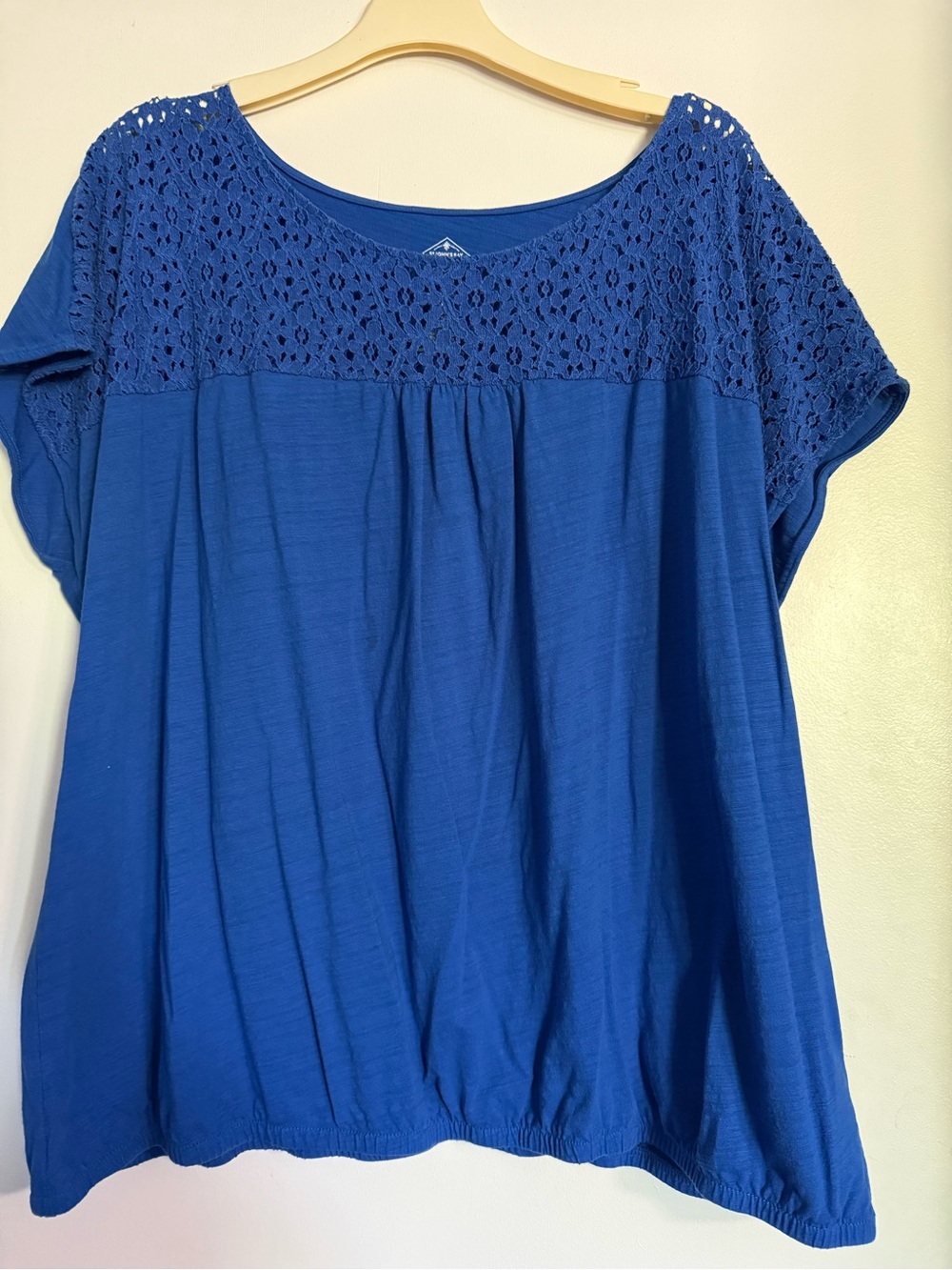 Sz 3X St. John's Bay Royal Blue Crochet Yoke Scoop Neck Tee